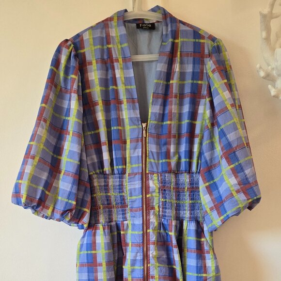 Periwinkle Olive Plaid Midi Dress - MEDIUM - Picture 7 of 11